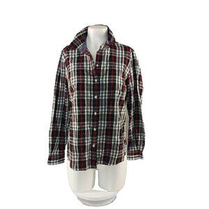 NWT CHARTER CLUB Plaid Button Up Shirt Petite MEDIUM Woven 100% Cotton